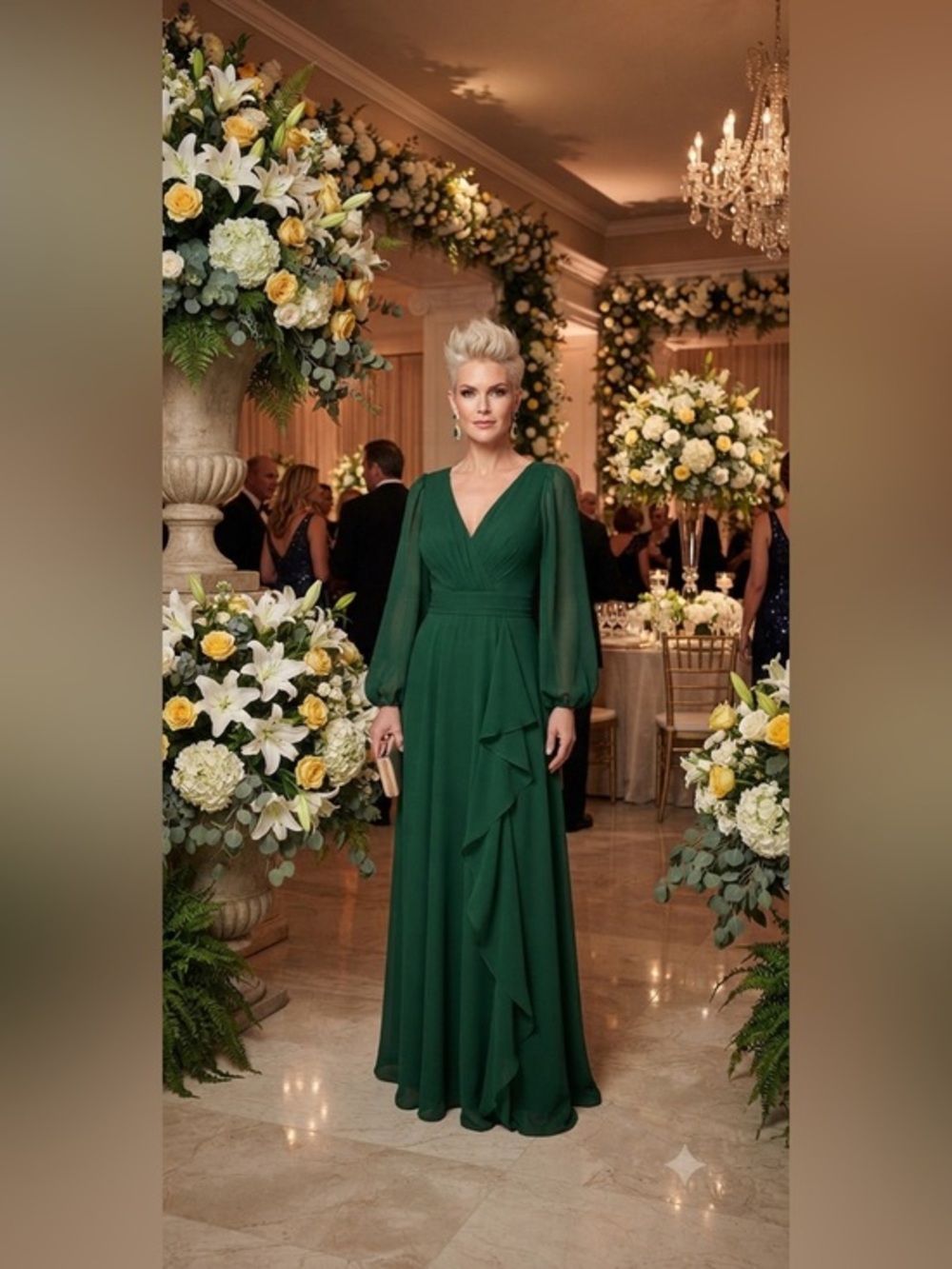 Formal Green Chiffon Dress, NWOT, Size 6